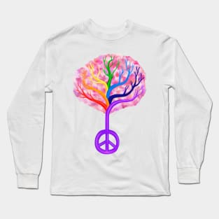 Cherry Blossom Rainbow Peace Tree Long Sleeve T-Shirt